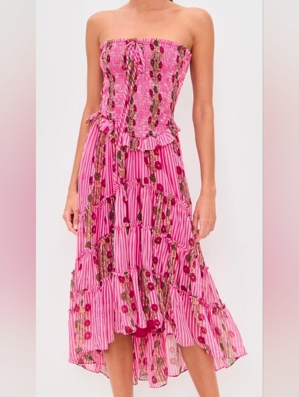 Free People Pink Floral High-Low Strapless Maxi Dress Pink Alejandro Beach Large